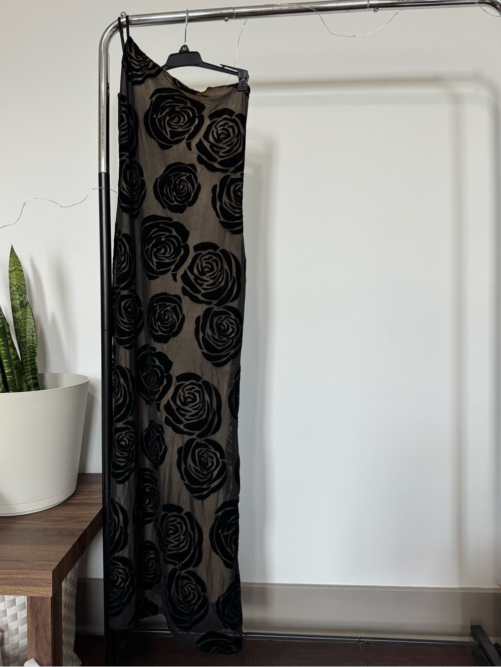 Black Rose-Print Maxi Dress